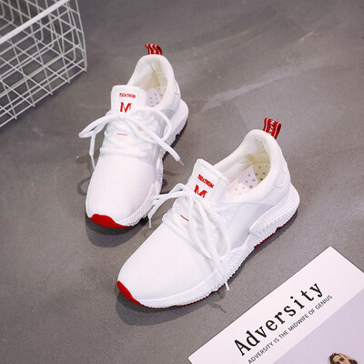 

New white fashion knit shoes Korean version of the lightweight jogging shoes fashion wild running flat breathable student knit sho
