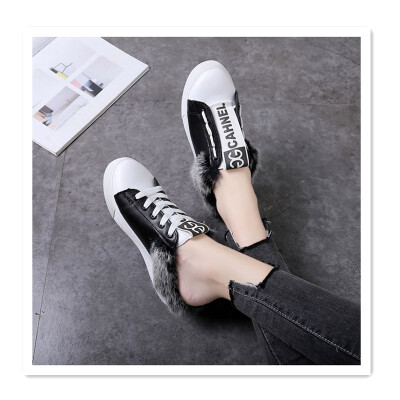 

2018 autumn new Korean version of rabbit fur with flat bottom lazy slippers hot sale flat sand flat letters wild net red with the