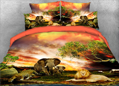 

3D Elephant with Leopard&Lion Printed Cotton 4-Piece Bedding Sets