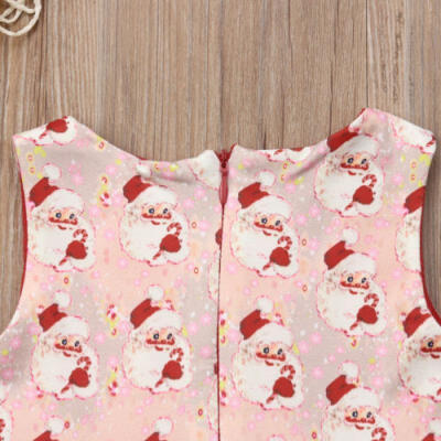 

Newborn Kids Baby Girl Christmas Santa Claus Sleeveless Party Dress Tops Clothes