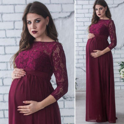 

Pregnant Women Lace Sheer Maternity Gown Maxi Dress Photography Props