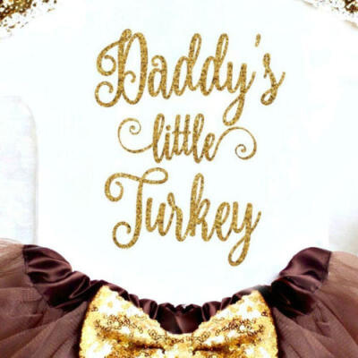 

2018 Baby Girls DADDYS LITTLE TURKEY Romper Sequin Tutu Skirts 4PCS Outfits Set