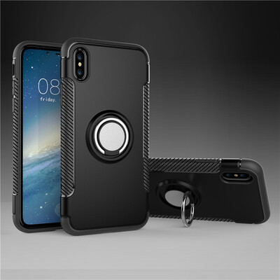 

Fecoprior Back Cover For iPhone  X iPhoneXS Case Car Holder Stand Hard PC Silicon Ring Suction Bracket Celulars