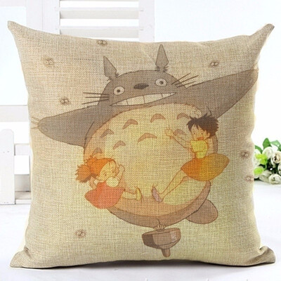 

Hayao Miyazaki Style 4545cm Home Decorative Pillow Totoro Printed Throw Pillow Car Home Decor Linen Cotton Cushion Cojines