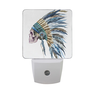 

ALAZA LED Night Light With Smart Dusk To Dawn SensorAmerican Native Chief Skull Plug In Night Light