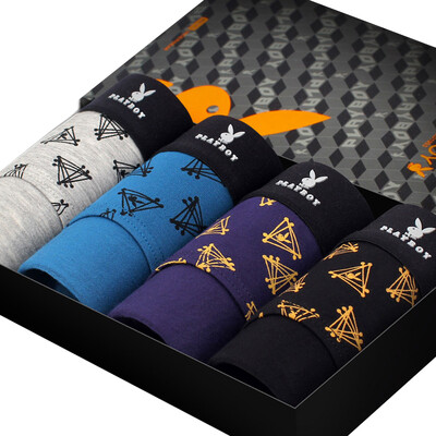 

Playboy triangle mens underwear in the waist large size mens briefs stretch sports shorts 4 gift box 5237 mixed color