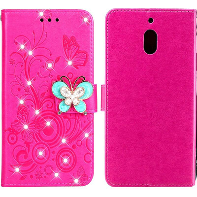 

MOONCASE Nokia 21 Butterfly Rhinestone Embossed Leather Case - Red