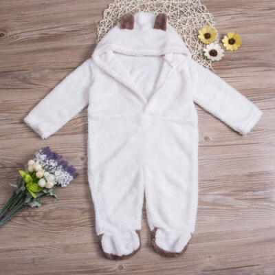 

US Newborn Baby Infant Boy Girl Romper Hooded Fleece Jumpsuit Bodysuit Outfits