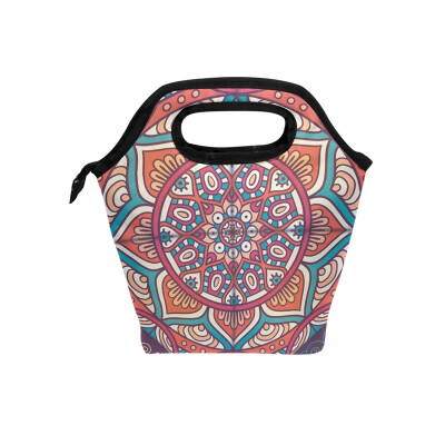 

Lunch Tote Bag Bohemia Circle Travel Picnic Insulated Lunch Handbags Portable Zipper Lunch Bag Box