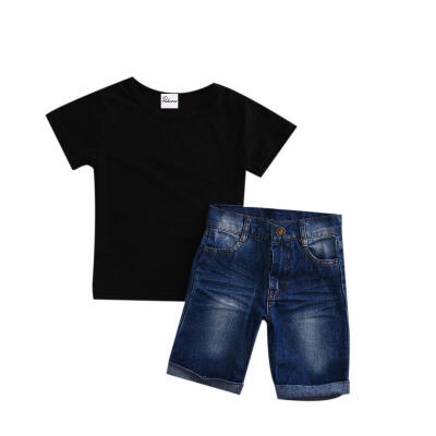 

2PCS Toddler Baby Boys Short Sleeve Shirt Tops Jeans Set Kids Clothes Outfits