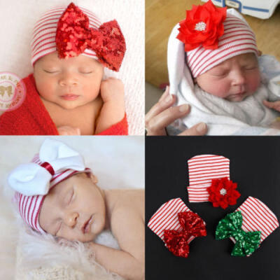 

Fashion Newborn Baby Girls Kids Floral Bowknot Chrismas Hat Head Wraps Cap