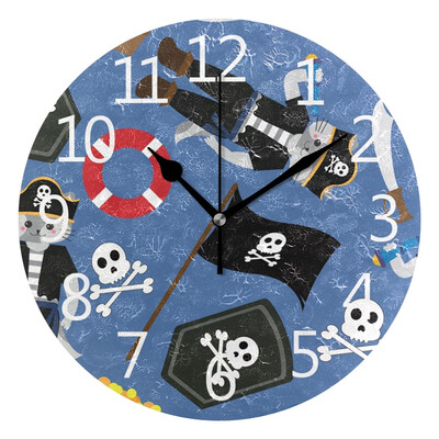 

Wall Clock Arabic Numerals Design Pirate Cat Round