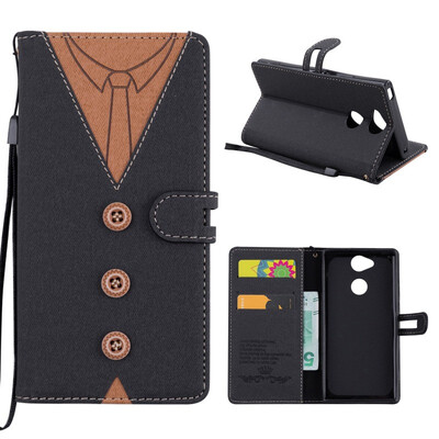 

MOONCASE Sony Xperia XA2 stitching embossed mens leather case - black