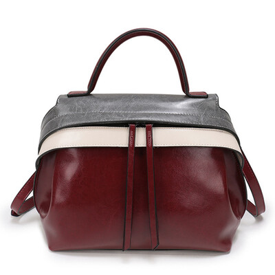 

Genuine Leather Handbags Women Contrast color High Quality Casual Female Bags Trunk Tote Brand Shoulder Bag Ladies Large Bolsos