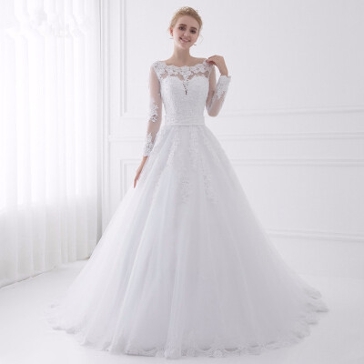 

New Arrival Vestido de Noiva 2018 Long Sleeve Wedding Dresses Sheer Tulle Back Sexy Bride Dresses Wedding Gowns Pearls Princess