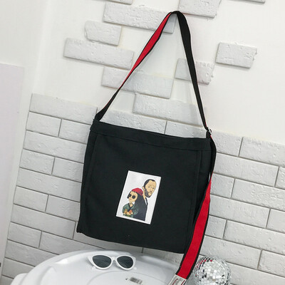 

Cartoon Printed Canvas Bag High-capacity Schoolbag Literature Shoulder BagTotte Crossbody Bag