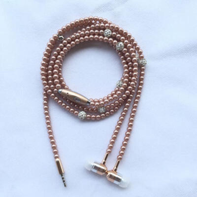 

35mm Fashion Jewelry Rhinestone Pearl Necklace Earphones Mic In-ear Headphone