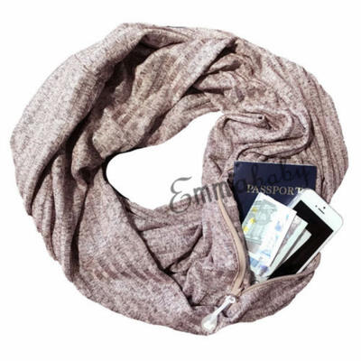 

UK Women Men Infinity Scarf with Hidden Zipper Pocket Travel Secure Xmas gift