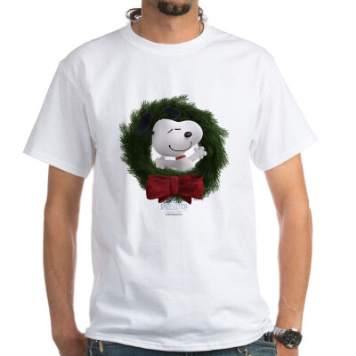 

CafePress Snoopy - Christmas Wreath White T-Shirt - 100 Cotton T-Shirt White