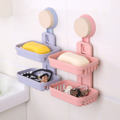 

Youjialiangpin wheat straw double soap box bathroom strong suction cup soap holder wall-mounted soap box suction cup