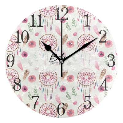 

Wall Clock Arabic Numerals Design Boho Dreamcatcher Round