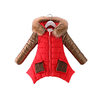 

4-13 years old girls winter coat childrens down jacket hooded Fur collar stitching kids Outerwear thick warm parkas fashion