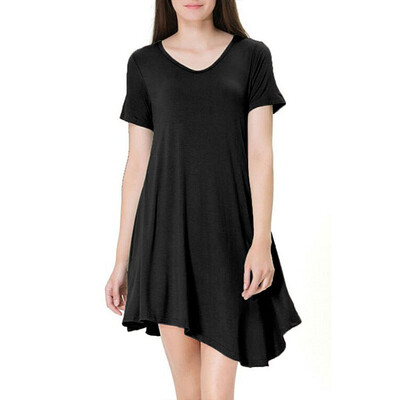 

Summer Fashion Women Casual Short Sleeve Blank Loose Plus Size 2XL T Shirts Dress