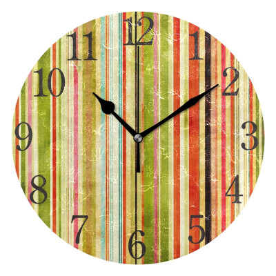 

Wall Clock Retro Stripes Round Wall Clock Arabic Numerals Design