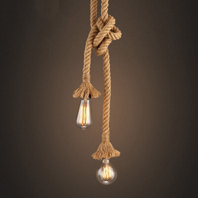

JUEJA American Industrial Retro Rope 2 Heads Pendant Light for Bedroom Restaurants Coffee Bar