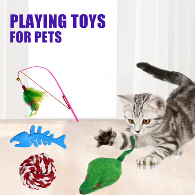 

Cats Toys Kitten Catnip Toys Interactive Feather Teaser Mouse Rope Ball Fishbone Pet Toys 4pcs