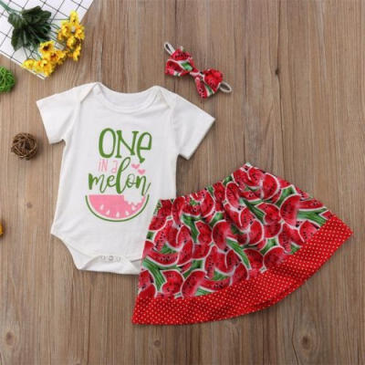 

Toddler Newborn Baby Girl Tops Romper Watermelon Skirt 3Pcs Outfits Clothes Set