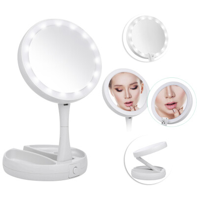 

LED Lighted Folding Makeup Mirror Vanity Pocket Mirror With Storage Box Organizer 10X Magnifying Mirror With Lights