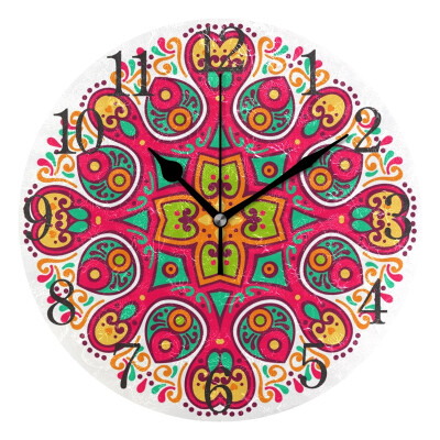 

Wall Clock Floral Ethnic Round Wall Clock Arabic Numerals Design