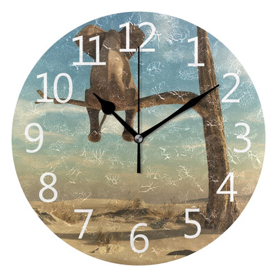 

Wall Clock Elephant Stands On Tree Round Wall Clock Arabic Numerals Design