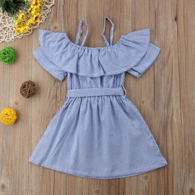 

Kid Baby Girls Ruffle Stripe Party Pageant Sling Dress Sundress Summer Clothes