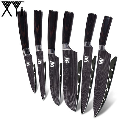 

XYj Imitating Damascus pattern stainless steel knife 6 Piece Kitchen Knife Color Wood Handle