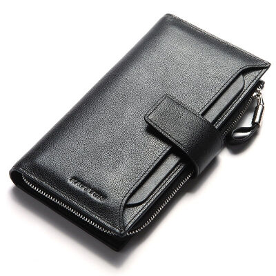 

Haotton HAUTTON QB102 couple wallet long wallet business casual men&39s hand Baotou layer of leather card bag black