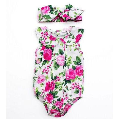 

Cute Baby Girls Floral Romper Jumper Jumpsuit Headband Sunsuit Outfits Clothes