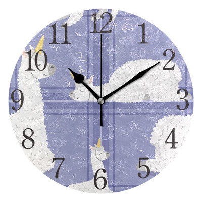

Wall Clock Arabic Numerals Design Cute Cartoon Lama Alpaca Round