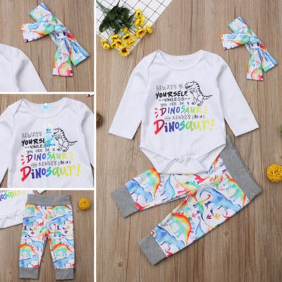 

US Stock Newborn Baby Girls Tops Romper Dinosaur Pants Outfits Set Clothes 3-18M
