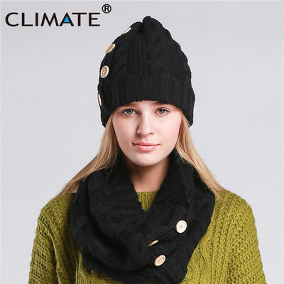 

CLIMATE Women Fashion Warm Set Collar Hat Sets Winter Female Women Lady Beanie Thick Bonnet Collar Set Women Comfortable Collar