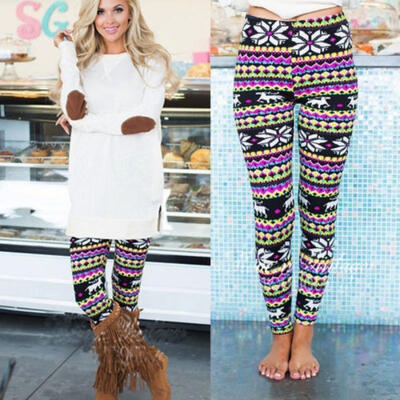 

vogue women knitted Nordic Snowflake Xmas warm Leggings Tight Fitness Pants