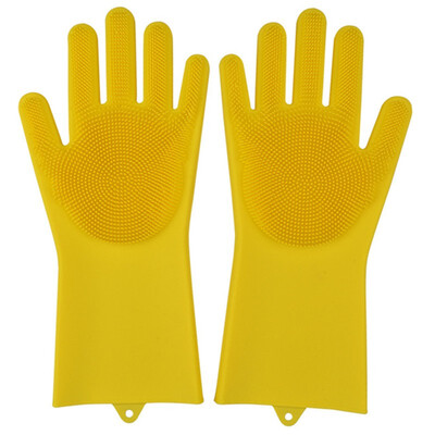 

A Pair Magic Silicone Scrubber Rubber Cleaning Gloves Dusting Tableware Washing-up Pet Care Grooming Hair Car Insulated Kitchen He