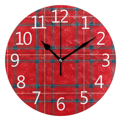 

Wall Clock Red Lattice Round Wall Clock Arabic Numerals Design