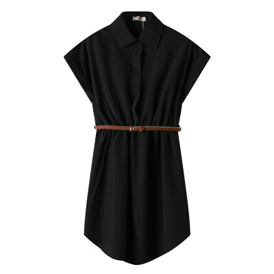 

Ladies Half Placket Sleeveless Belted Shirt Dress
