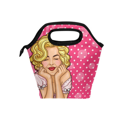 

Lunch Bag Tote Bag Wave Point Yellow Hair Girl Travel Picnic Organizer Lunch Holder Handbags Lunch Bag Box
