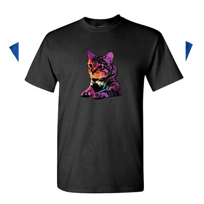 

Bright CAT NEON - Kitten Space Tabby Cute - Mens Cotton T-Shirt