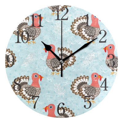 

Wall Clock Arabic Numerals Design Cute Cartoon Turkey Round