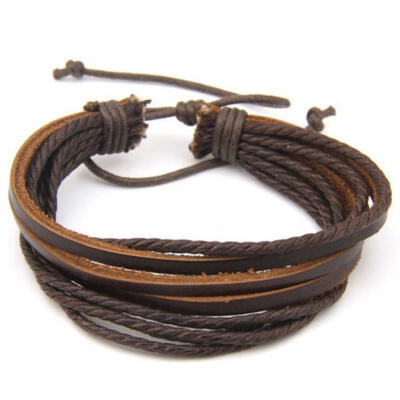 

New Fashion Mens Multilayer PU Leather Wristband Cuff Bracelet Jewelry Hot
