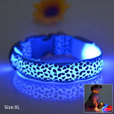 

Dog Glow Flashing LED Collar Leopard Print Design Puppy Necklace Luminous Pet Decors